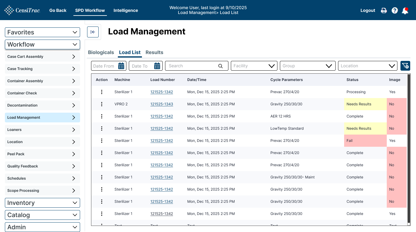 CensiTrac Load List showing load status