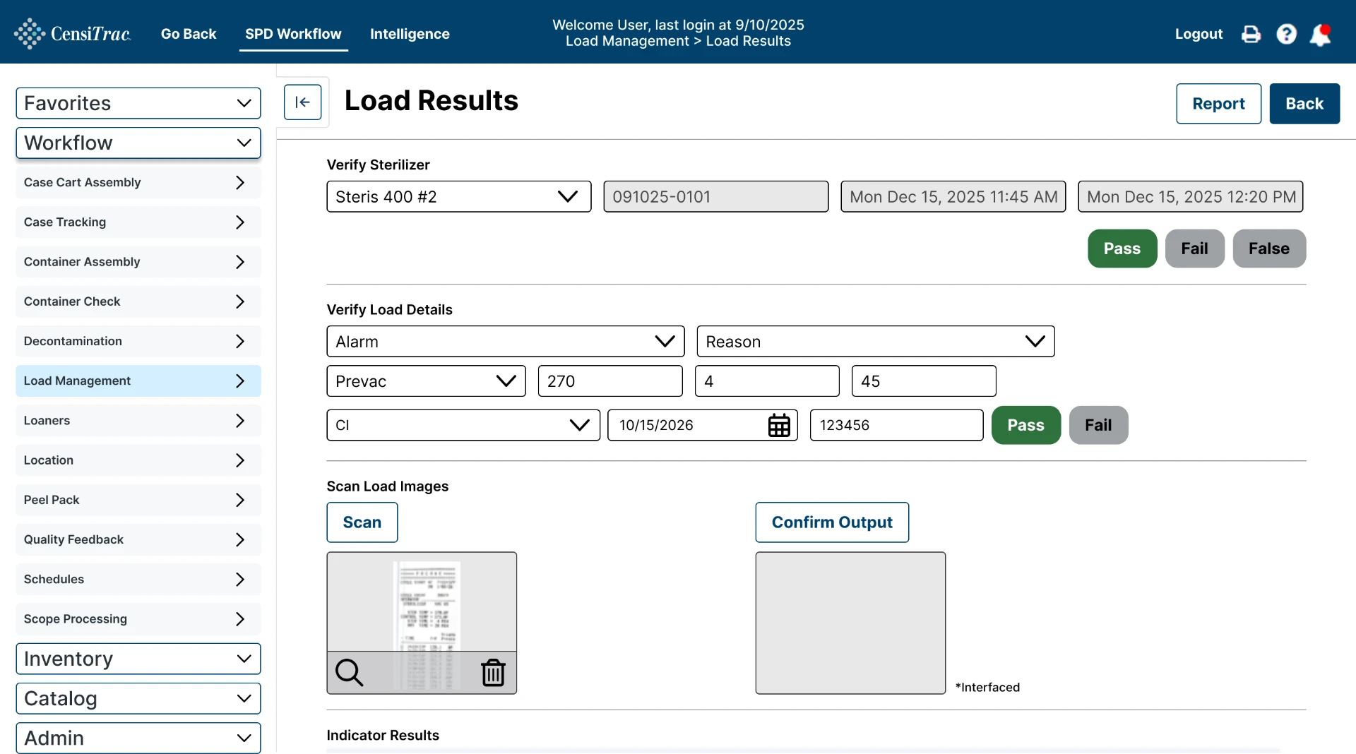 CensiTrac Load Results screen